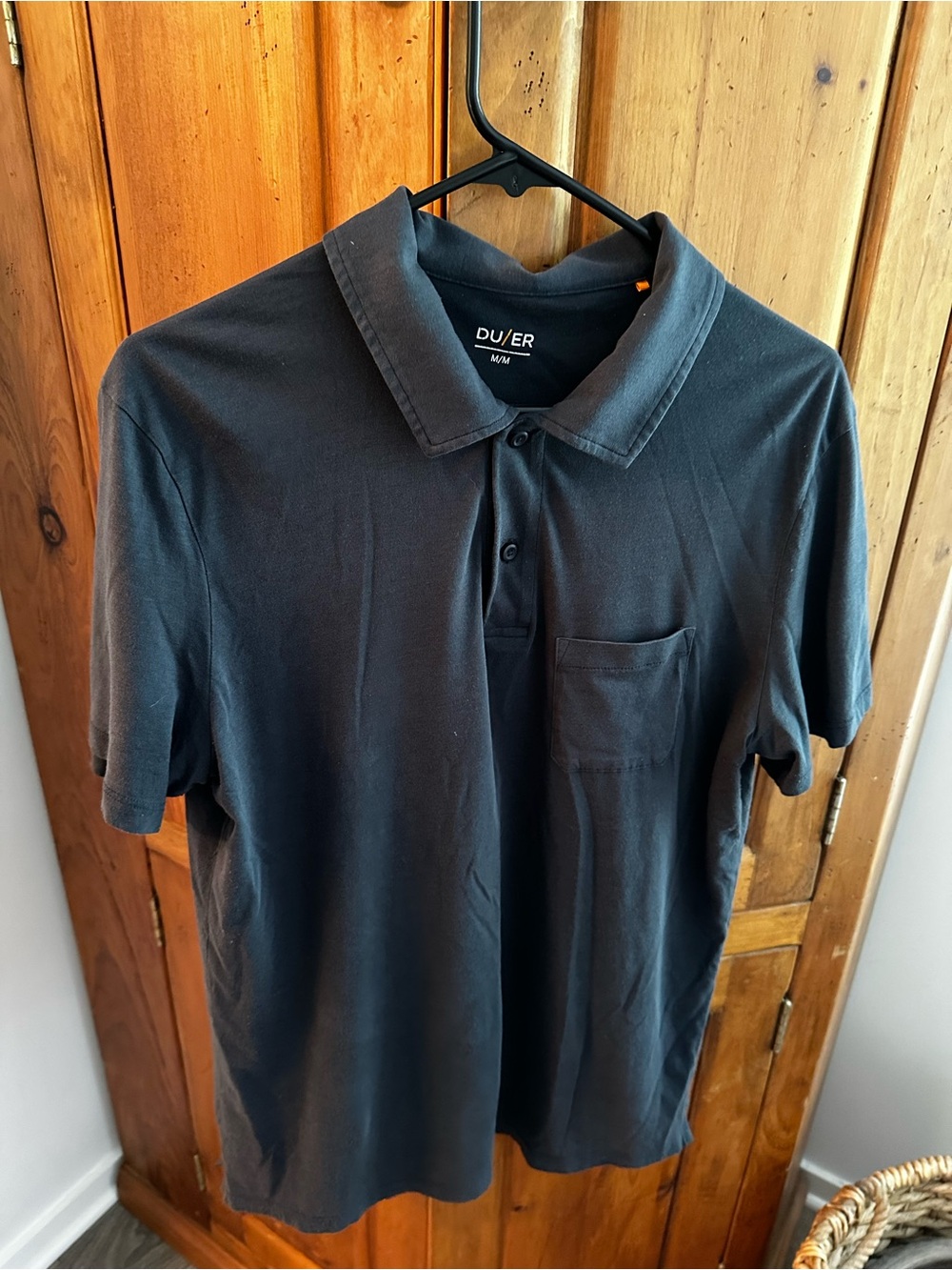 DU/ER Men's dark charcoal Polo with Chest Pocket